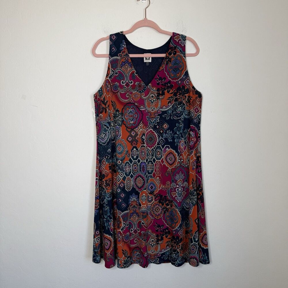 Anne Klein Size 12 Colorful Paisley Knee Length Tank Dress Artsy Modest Mature